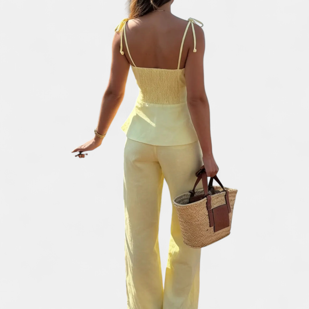 Square Neck Peplum Cami and Wide Leg Pants Two Piece Set 6