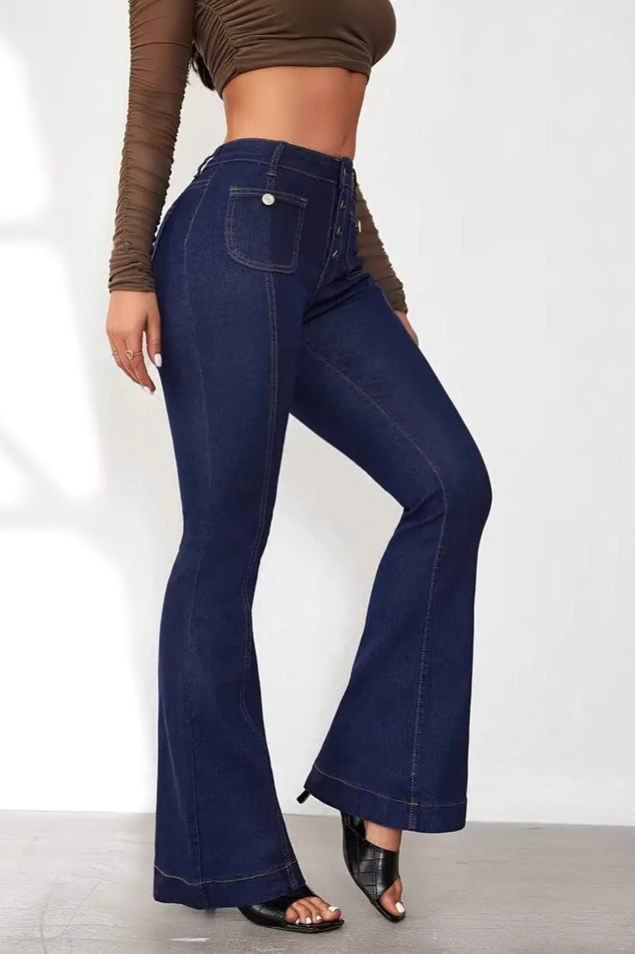 High-Waist Patchwork Flared Denim Jeans