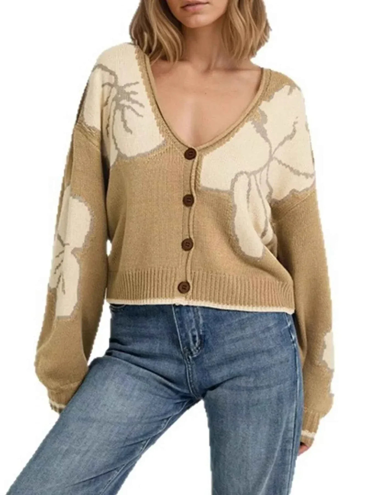 V-Neck Button-Down Knit Cardigan