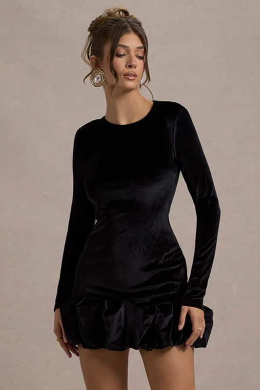 Velvet Ruched Hem Mini Dress - View 5