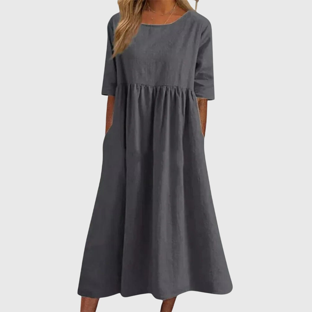 Round Neck Short Sleeve Tiered Midi Dress 7