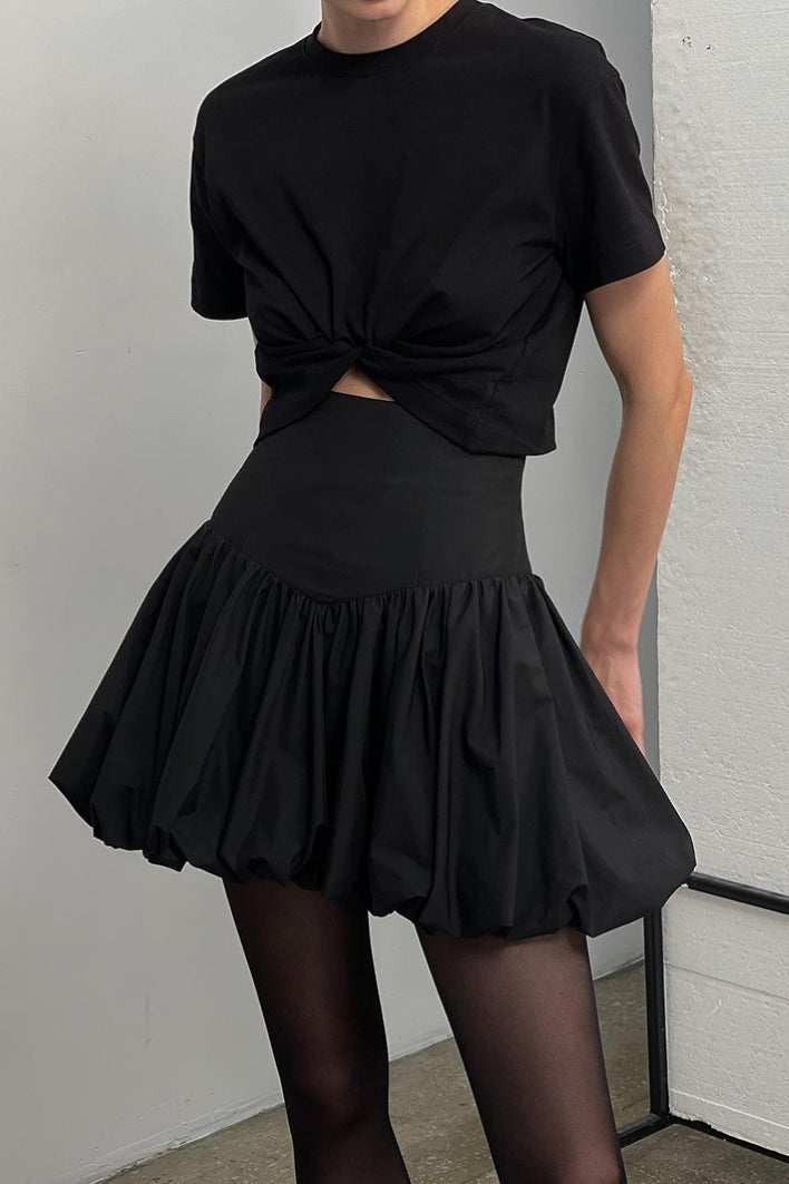 High-Waist Pleated Denim Mini Skort