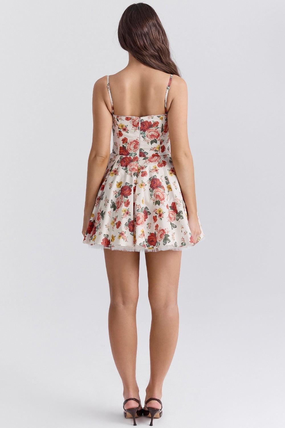 Floral Spaghetti Strap Sweetheart Bustier Fit and Flare Mini Dress - View 3