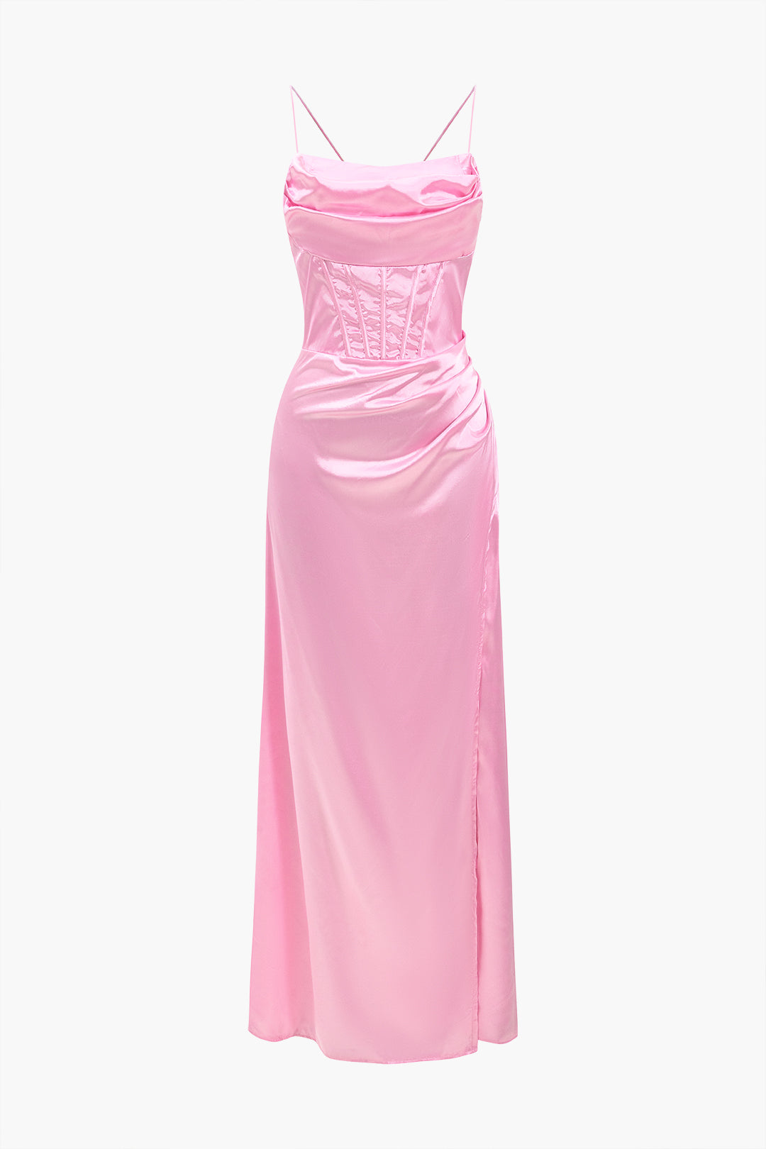 Corset Cowl Neck High Slit Maxi Dress - View 21