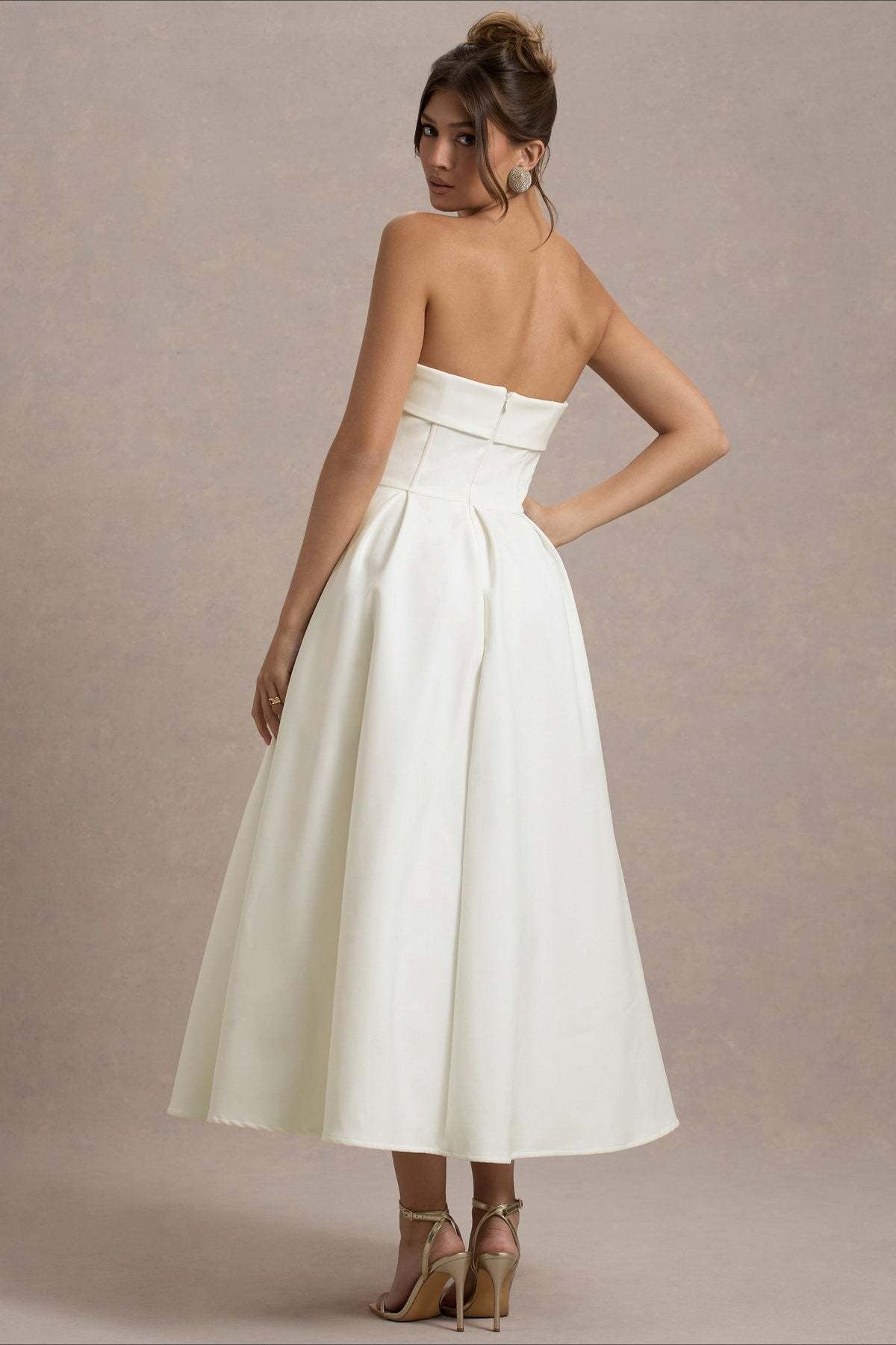 Strapless Fold Over Neck Box Pleat A-Line Midi Cocktail Dress - View 7