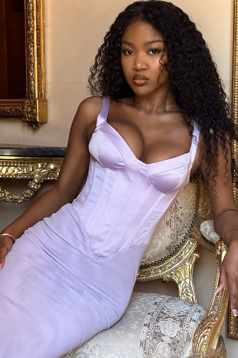 Corset Bodice Wide Strap Sweetheart Neck Column Bodycon Maxi Gown - View 7