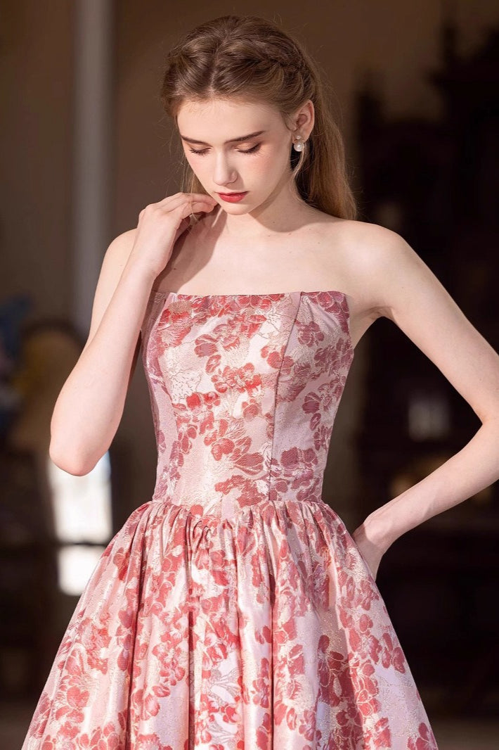 Floral Strapless Ball Gown Prom Dress - View 3