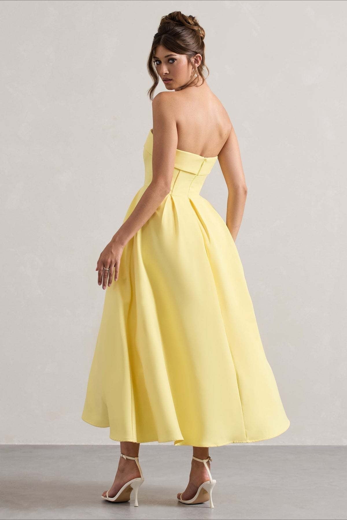 Strapless Fold Over Neck Box Pleat A-Line Midi Cocktail Dress - View 11