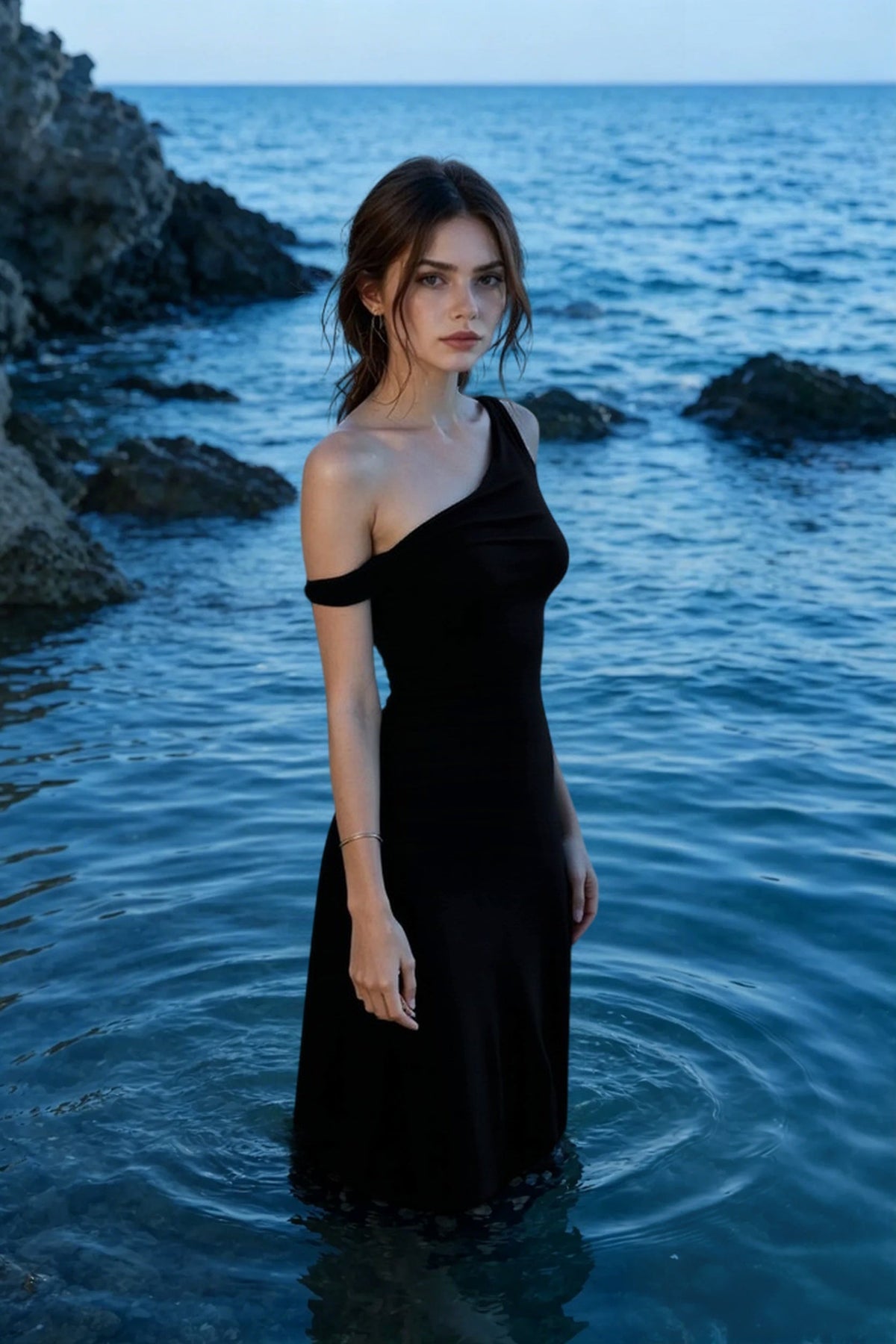 One Shoulder Asymmetric Draped Bodycon Maxi Dress