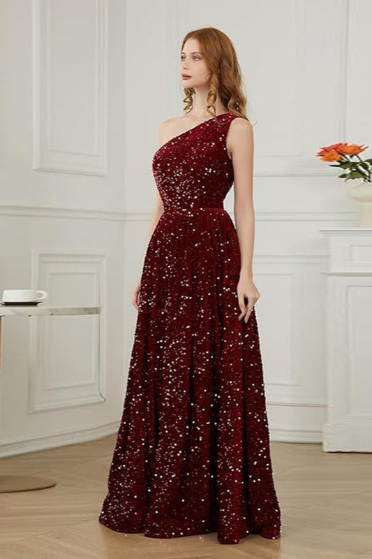 Sequin One Shoulder A-Line Maxi Prom Dress - View 2