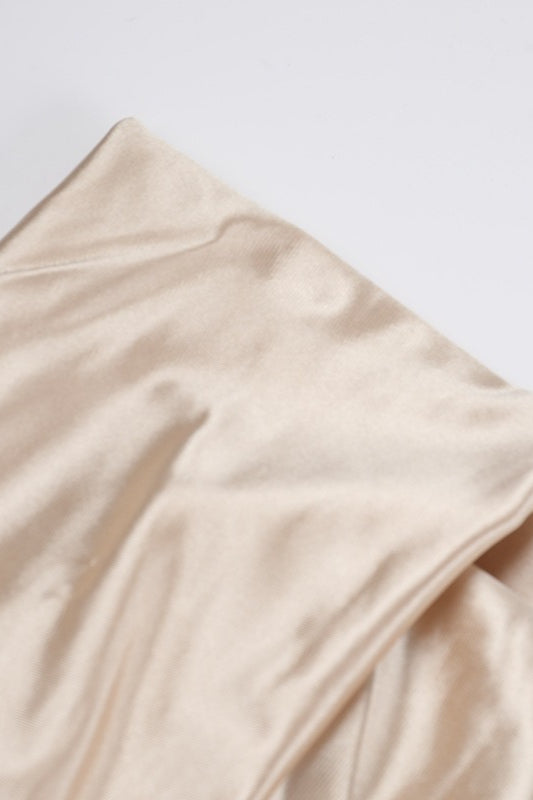 Satin Asymmetric Off Shoulder Ruched Draped High Split Maxi Party Gown - View 5