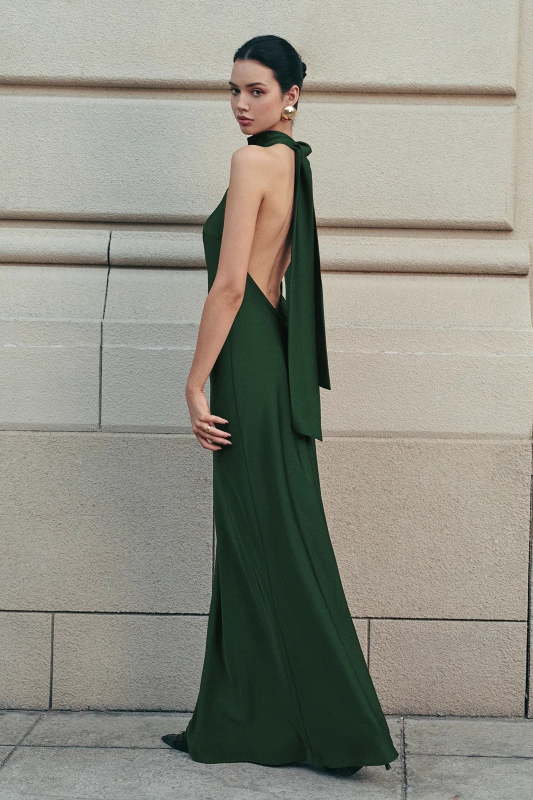 Satin Halter Neck Backless Bias Cut Slip Maxi Dress in Burgundy - View 6