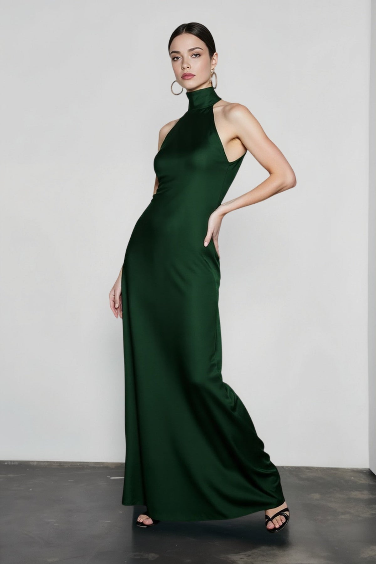 Satin Halter Neck Backless Bias Cut Slip Maxi Dress - View 4