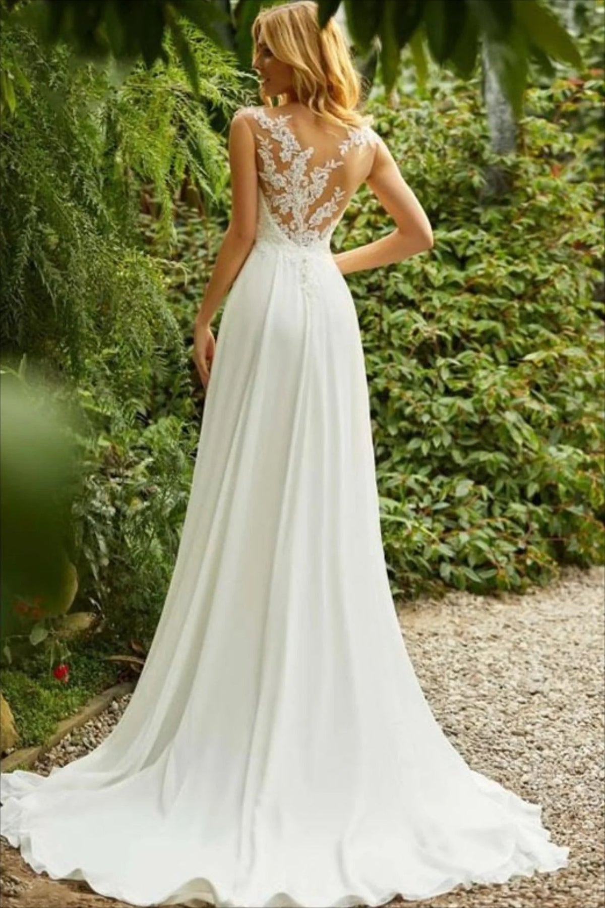 Illusion Neckline Cap Sleeve Lace Bodice A-Line Wedding Gown 2