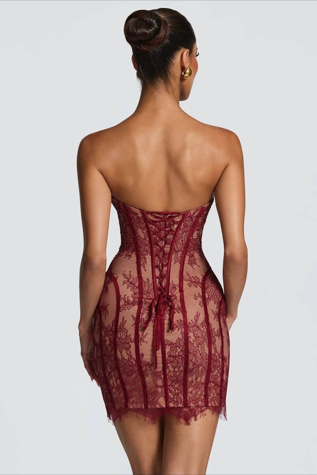 High-Waist Lace Mini Dress