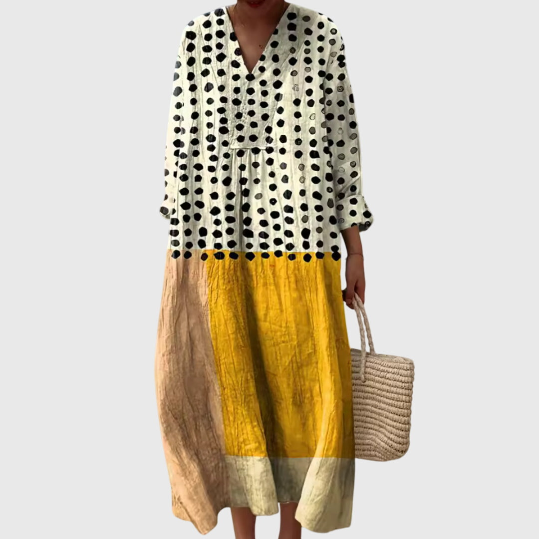 V-Neck Long Sleeve Striped Patchwork Maxi Dress 3