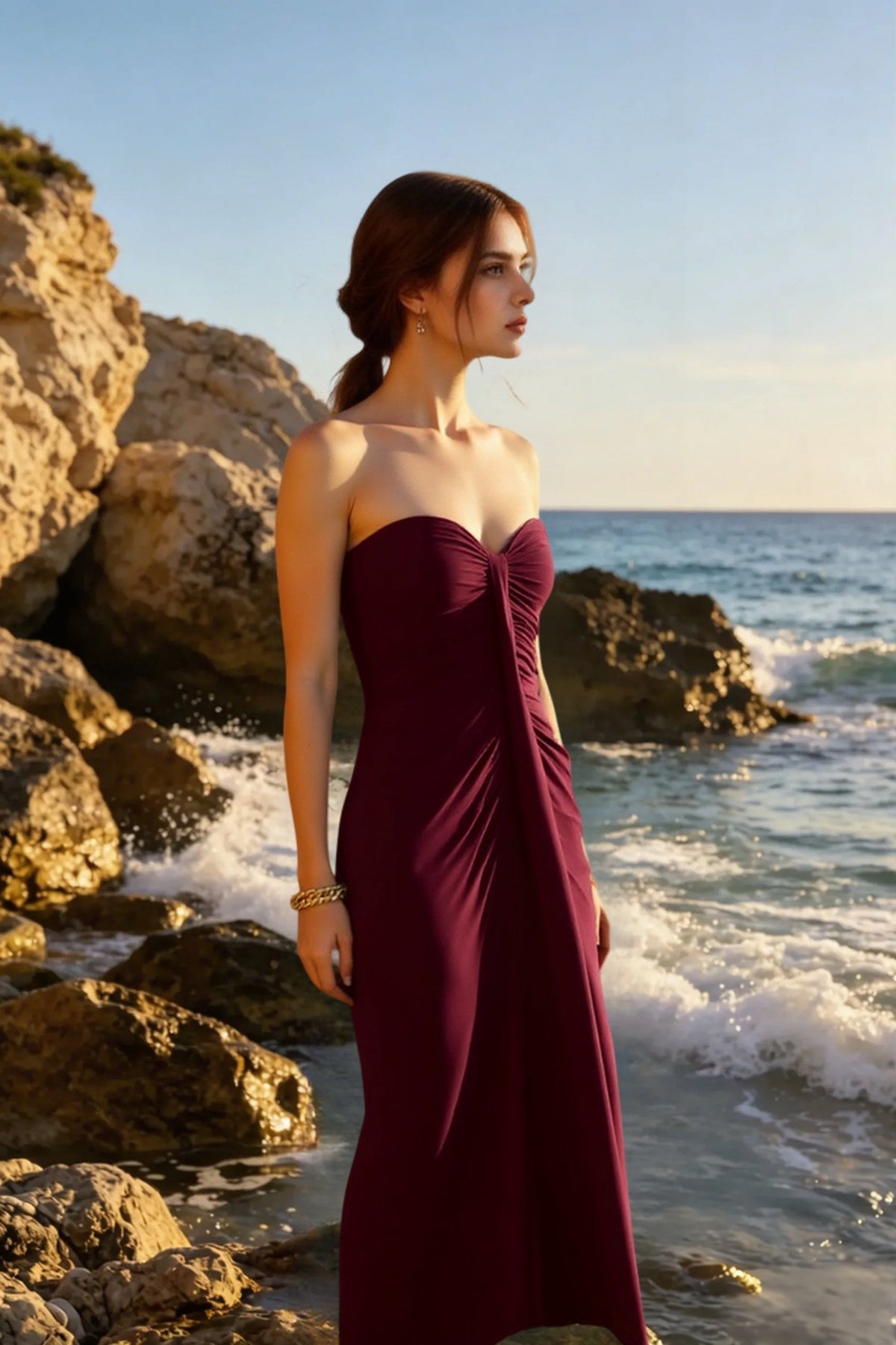 Strapless Sweetheart Ruched Column Maxi Dress 3