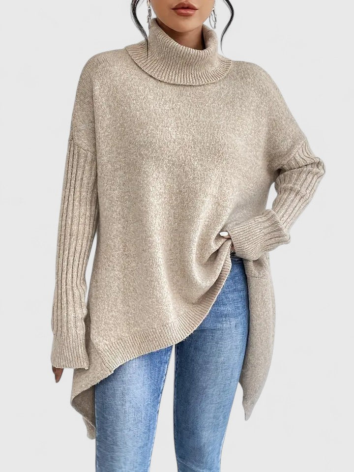 Turtleneck Drop Shoulder High Low Oversized Sweater 6