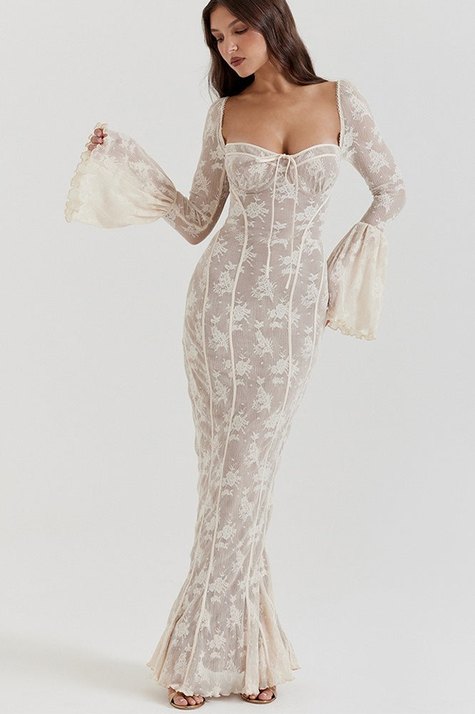 Backless Lace Bodycon Maxi Dress