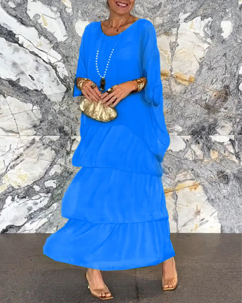 Flutter Sleeve Tiered Ruffle Tunic Overlay Maxi Dress - View 5
