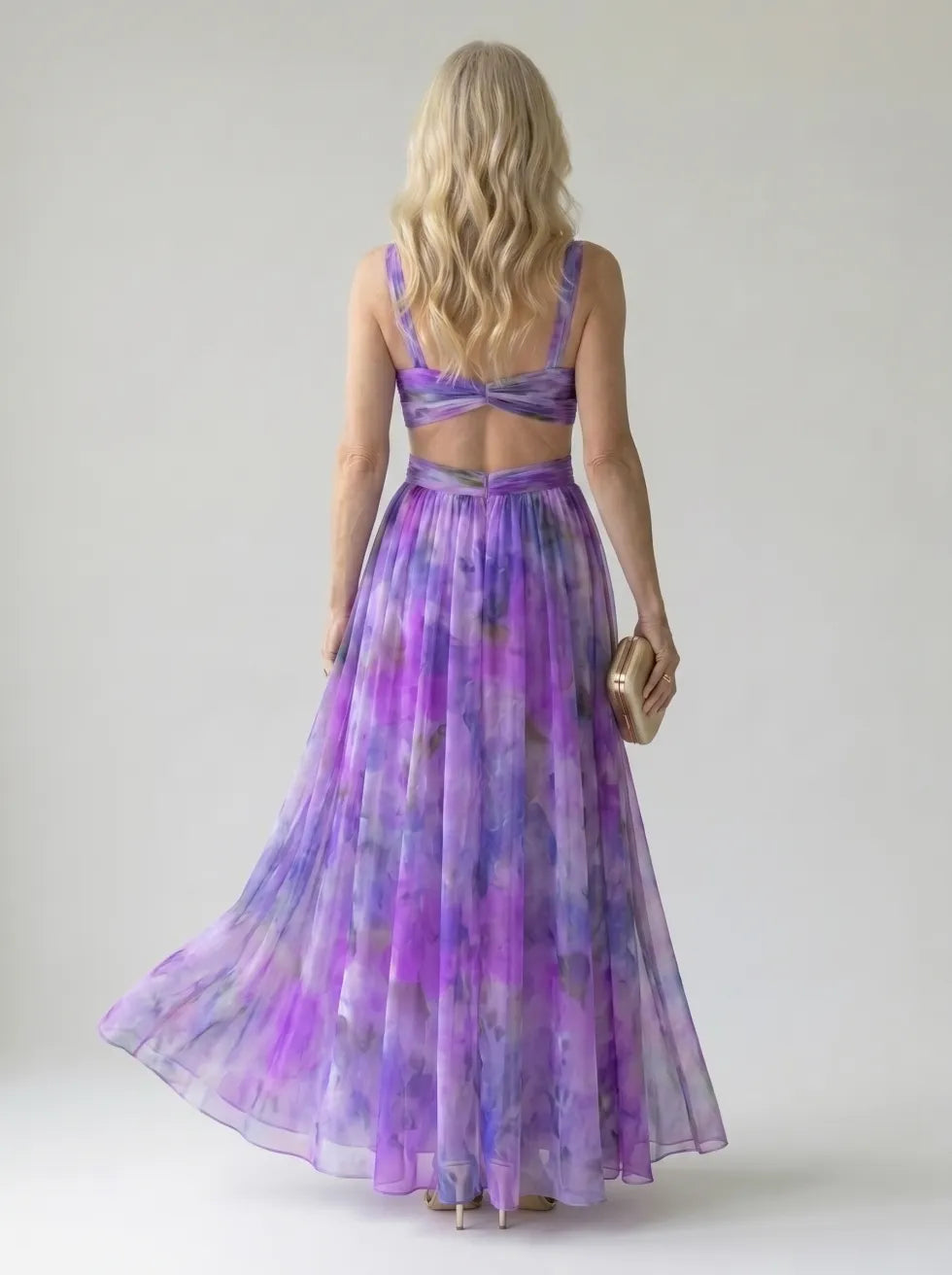 Floral V-Neck Twist Front Sleeveless Mesh Maxi Dress 19
