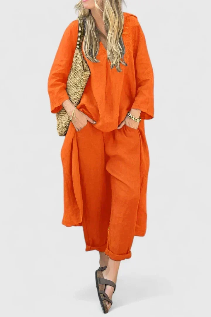 V-Neck Long Sleeve Top and Wide Leg Pants Two Piece Set 5