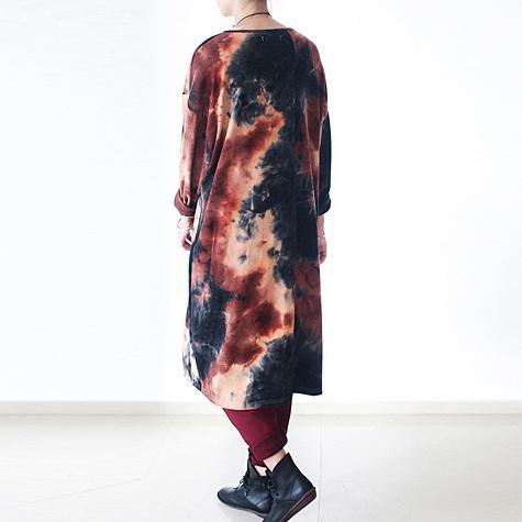 Tie Dye Print Long Sleeve Oversized Crew Neck Midi Dress - View 4