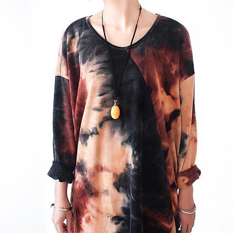 Tie Dye Print Long Sleeve Oversized Crew Neck Midi Dress - View 5
