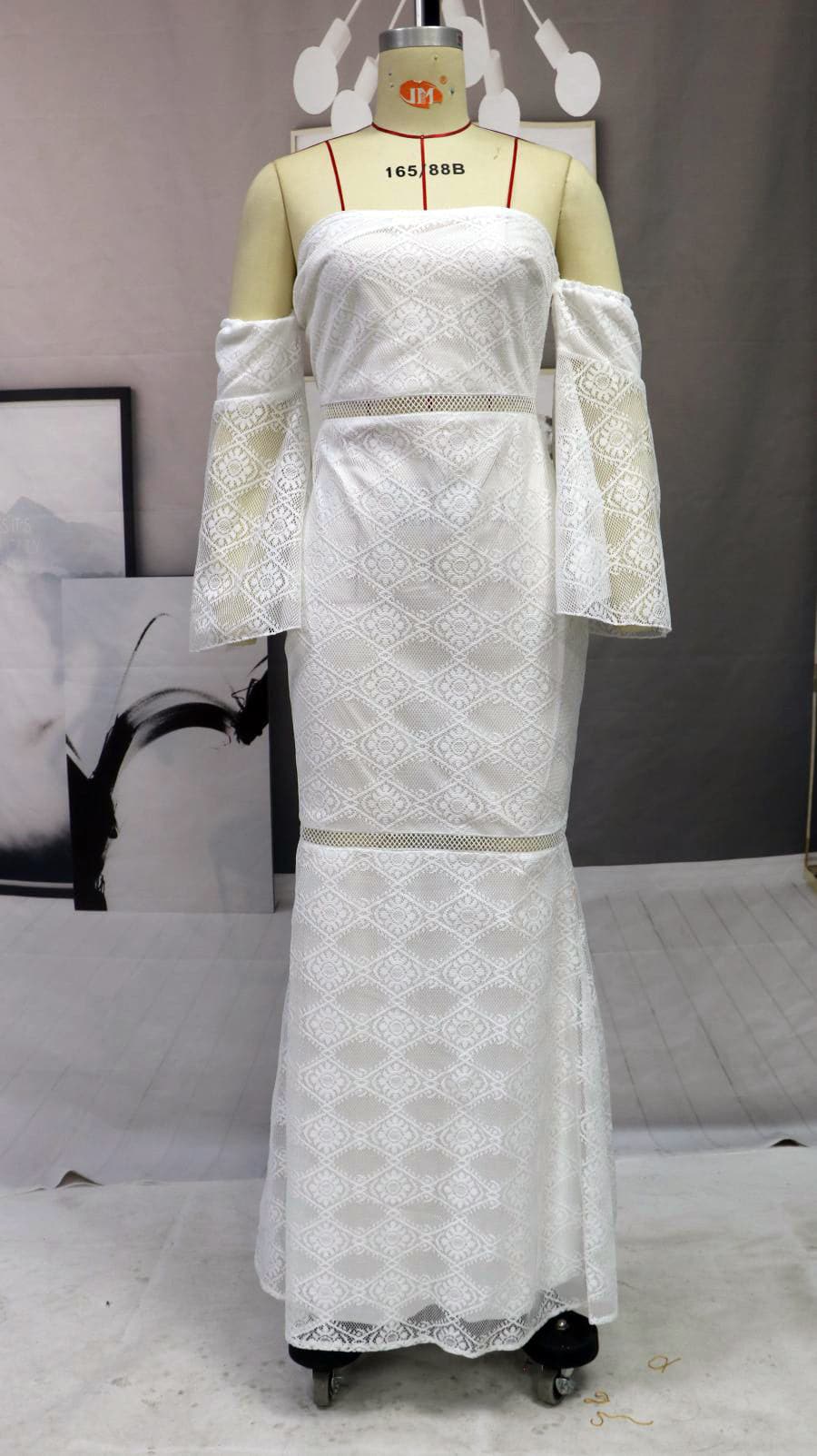 Off Shoulder Lace Bell Sleeve Mermaid Lace Trim Formal Gown - View 3