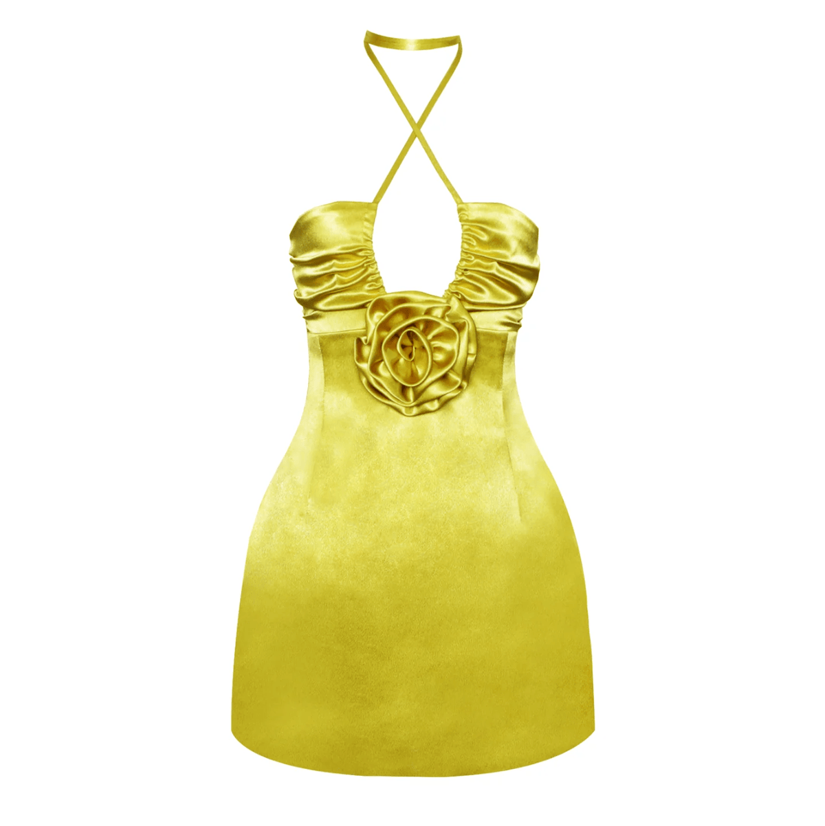 Satin Halter Neck Cut Out Rosette Bodycon Mini Dress - View 8