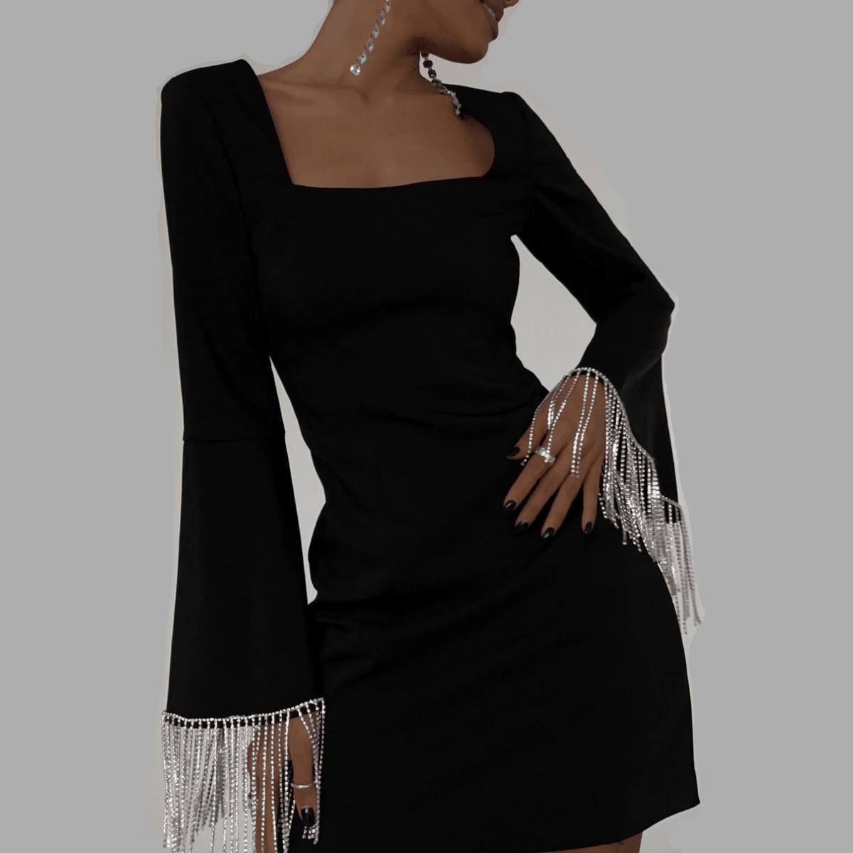 Festive Gem Sparkle Diamond Chain Backless Mini Dress - View 4