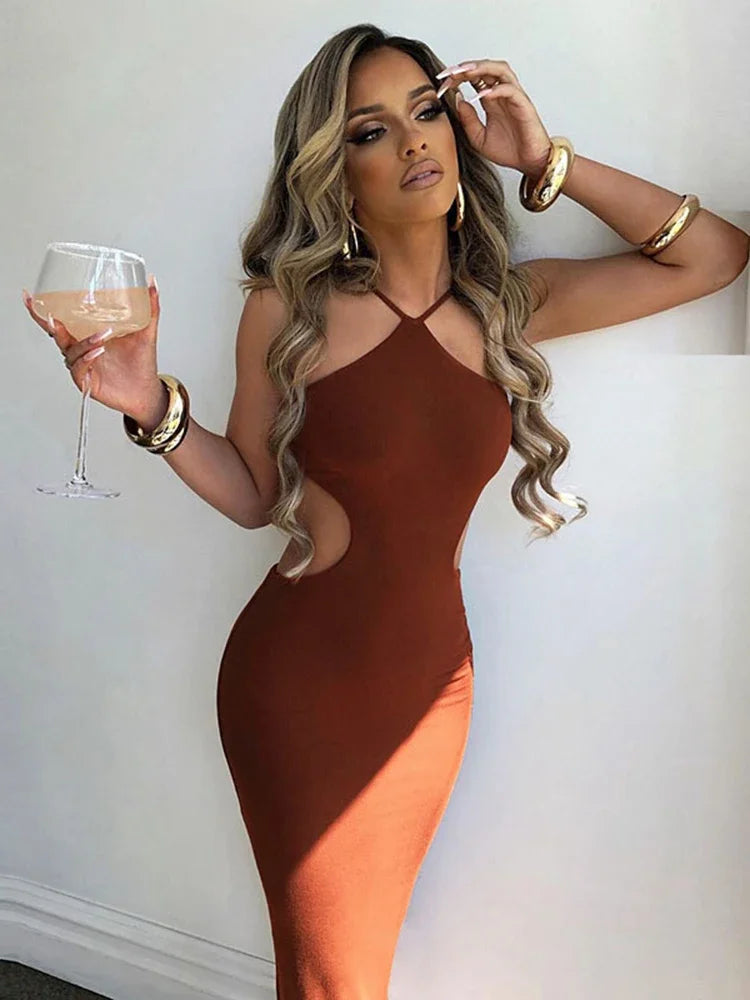 Backless Halter-Neck Maxi Dress