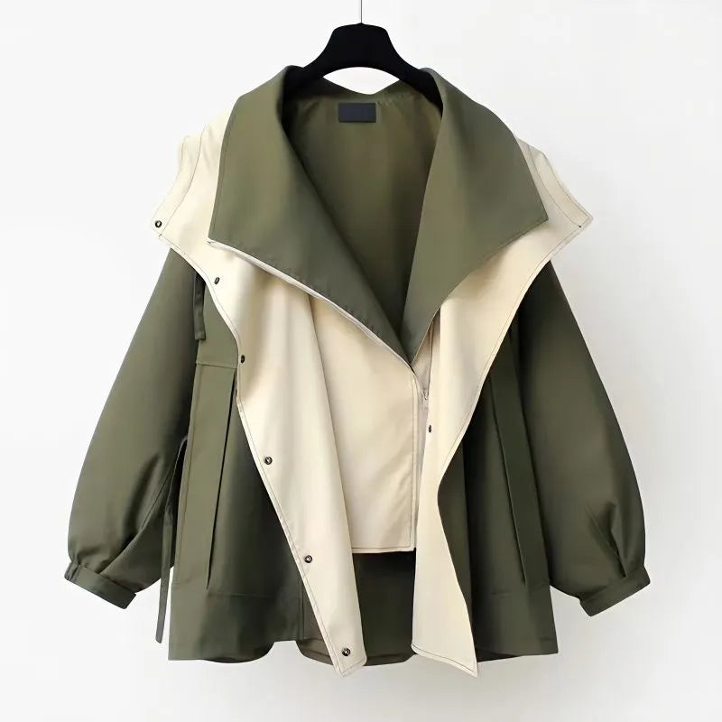 Contrast Collar Button Front Drawstring Windbreaker Jacket 2