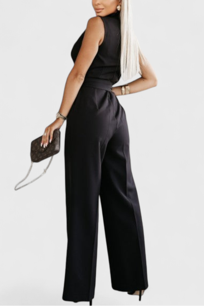 Shawl Collar Wrap Belted Wide Leg Jumpsuit 7