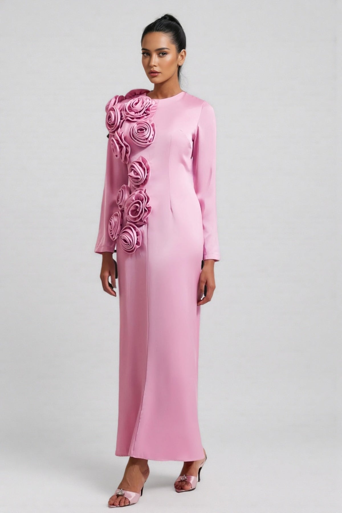 3D Floral Satin Cami Maxi Dress - View 5