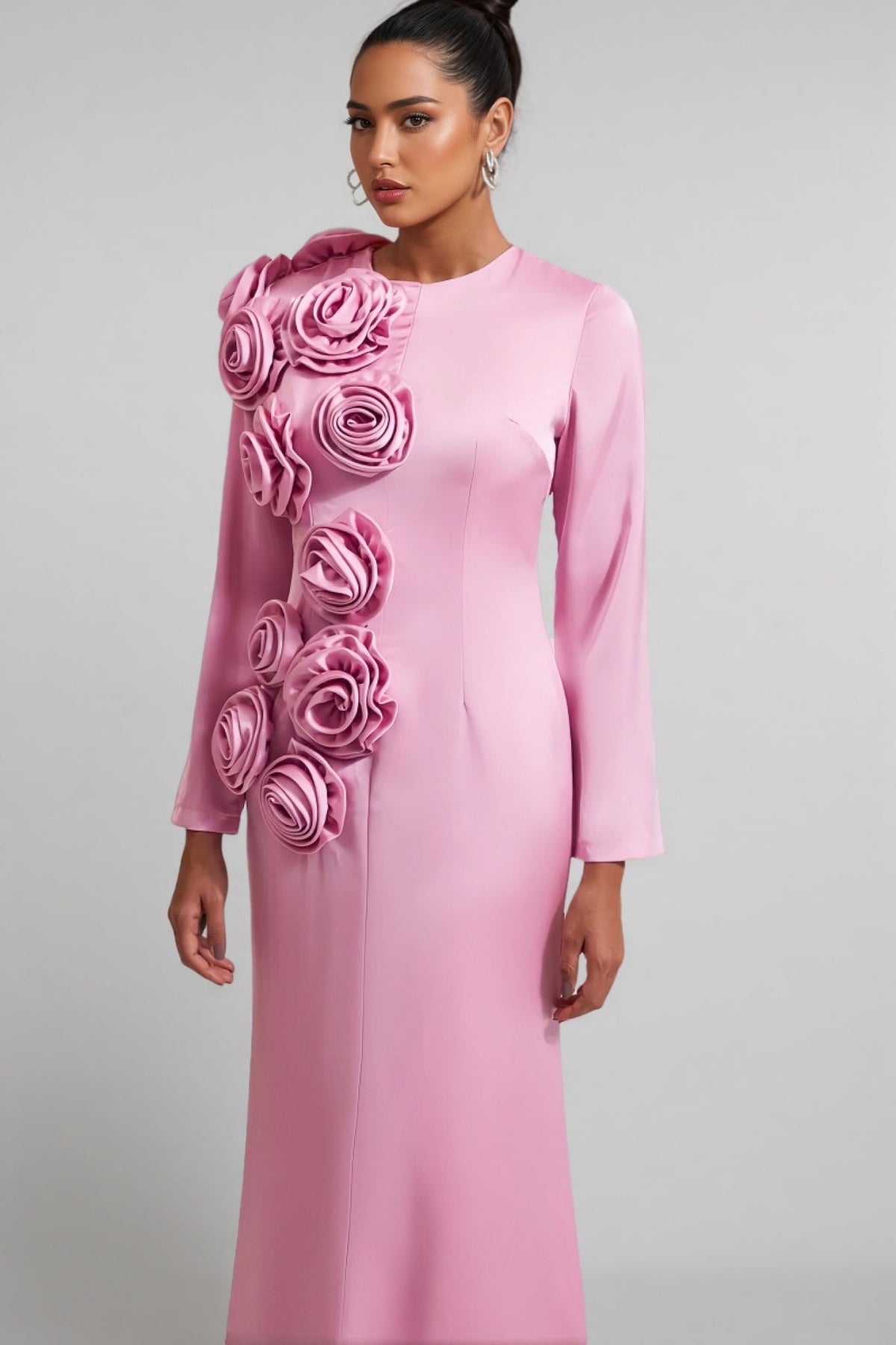 3D Floral Satin Cami Maxi Dress - View 4