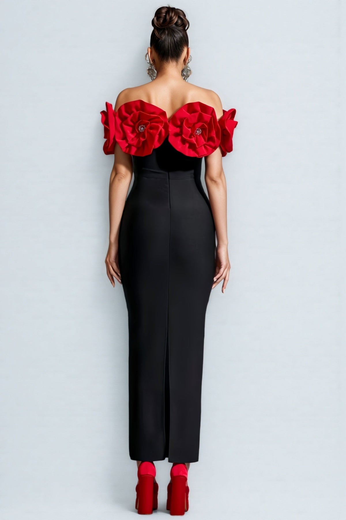 Bandage 3D Rose Off Shoulder Bodycon Maxi Dress - View 6