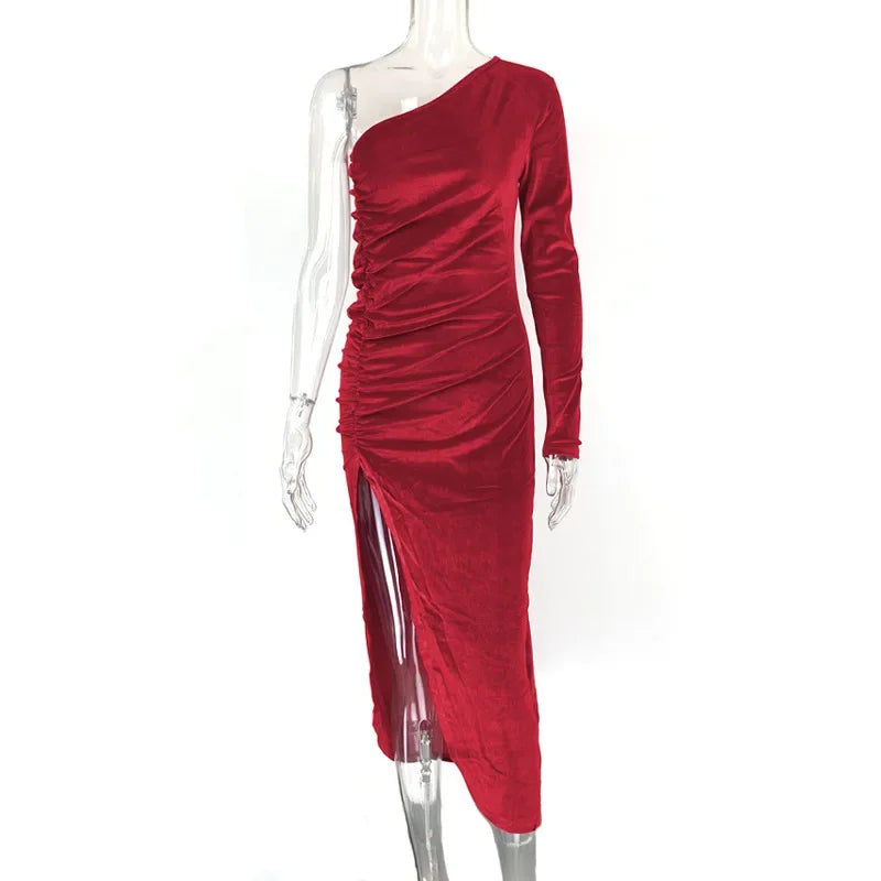 Halter Neck Backless Ruched Draped Asymmetric Bodycon Midi Dress - View 4