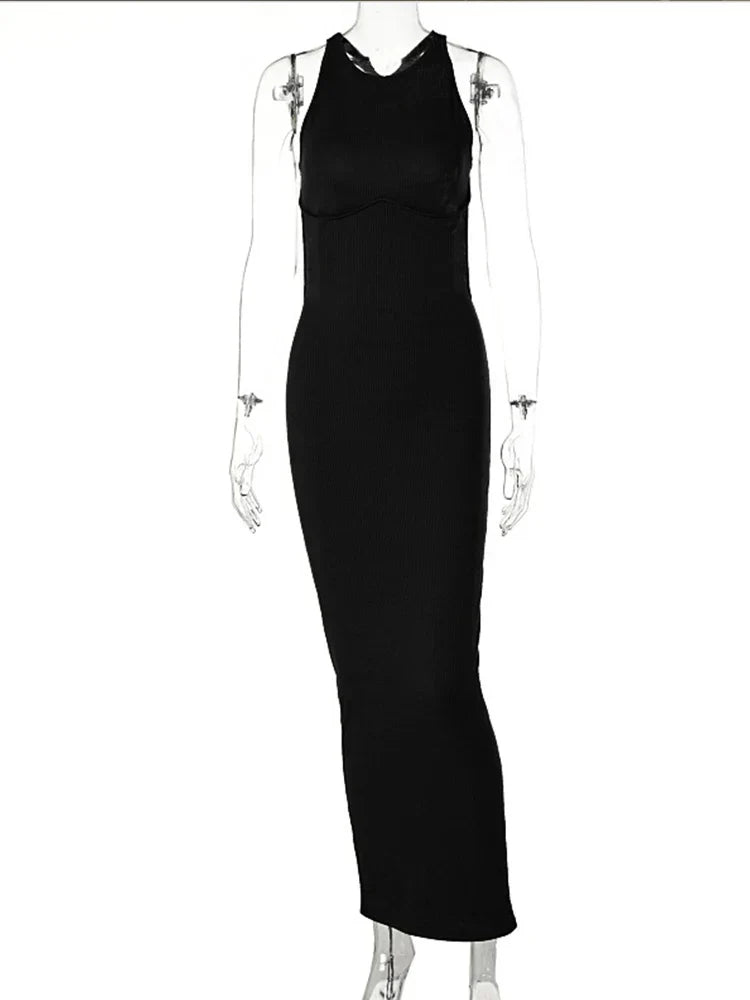 Mock Neck Sleeveless Cut Out Back Bodycon Knit Maxi Dress - View 5