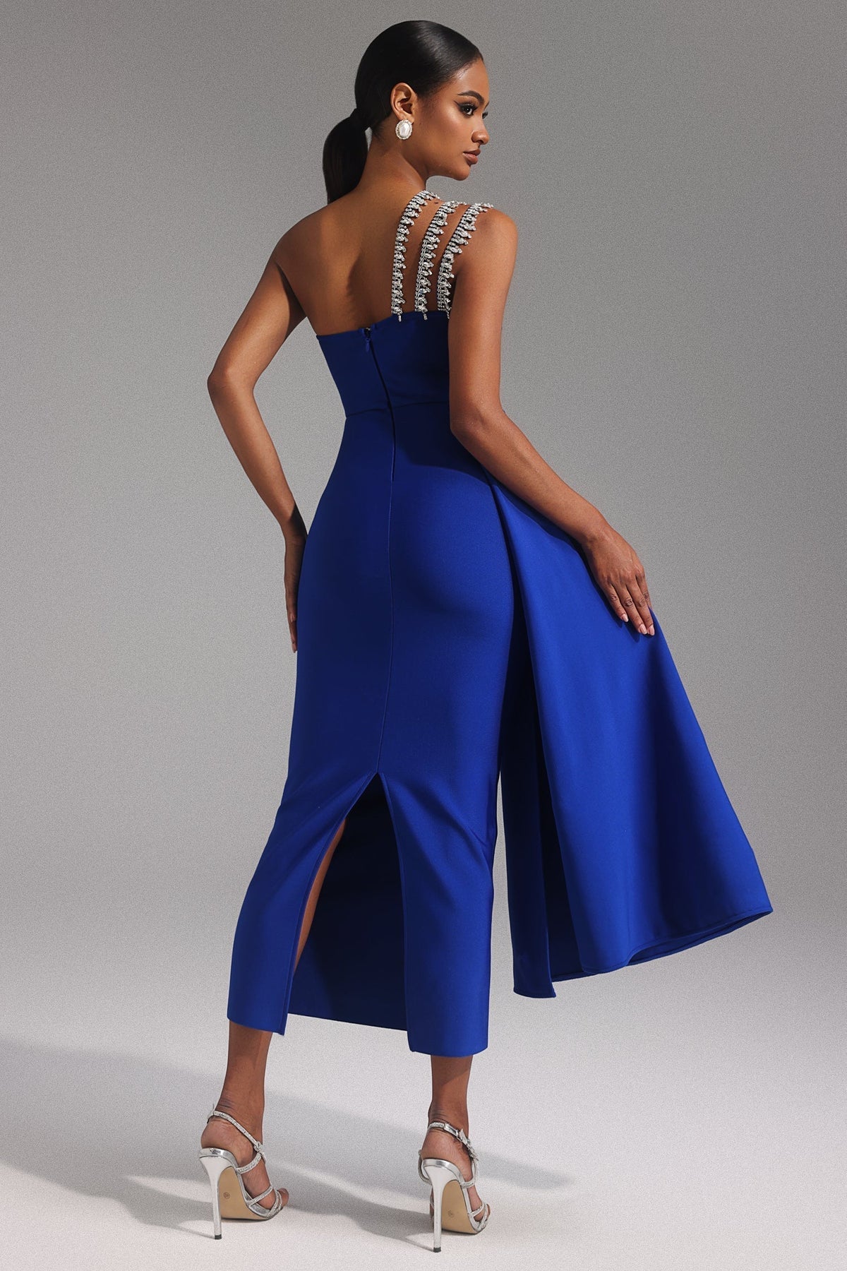 One Shoulder Diamond Bandage Maxi Dress - View 6