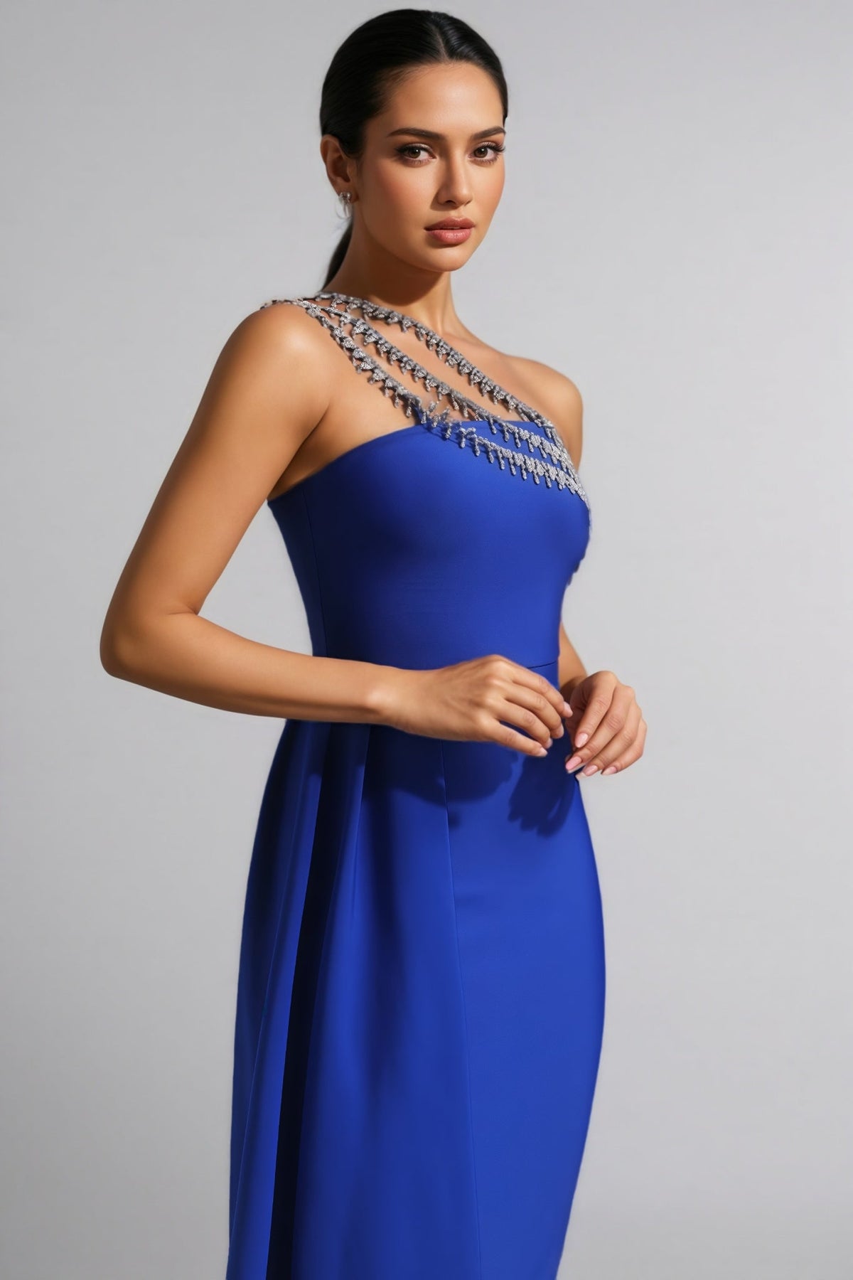 Sorenk One Shoulder Diamond Bandage Maxi Dress - View 3