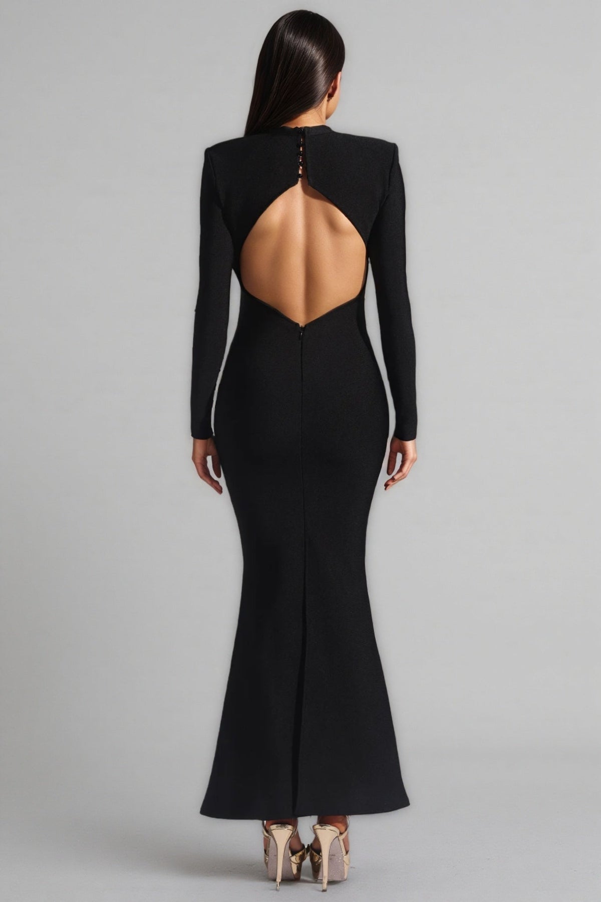 Cut Out Long Sleeve Sunburst Medallion Mermaid Bandage Maxi Gown - View 5