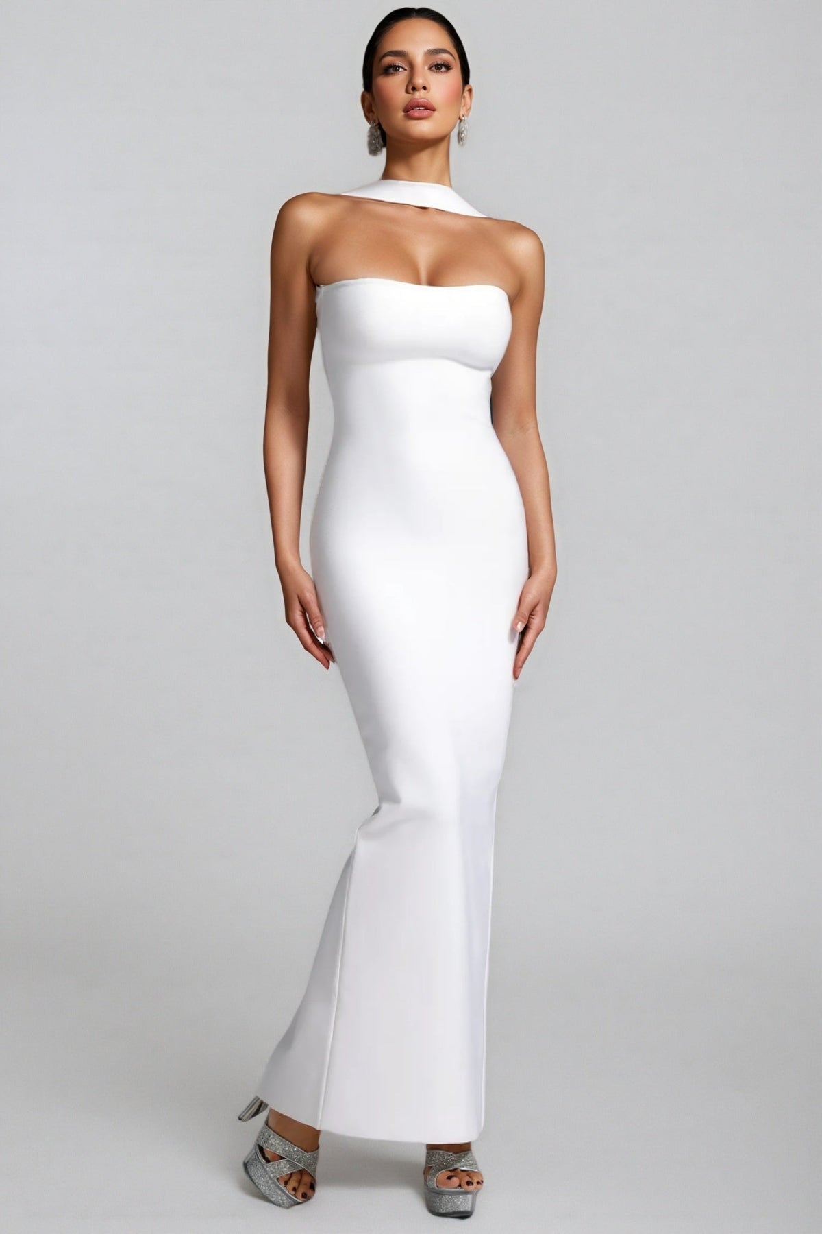 Strapless Choker Cut Out Bandage Mermaid Maxi Gown