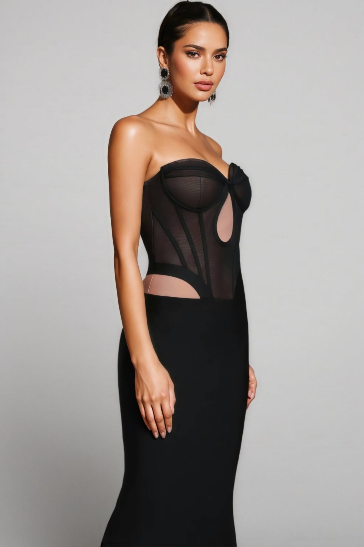 Luken Black Mesh Bandage Maxi Dress - View 2