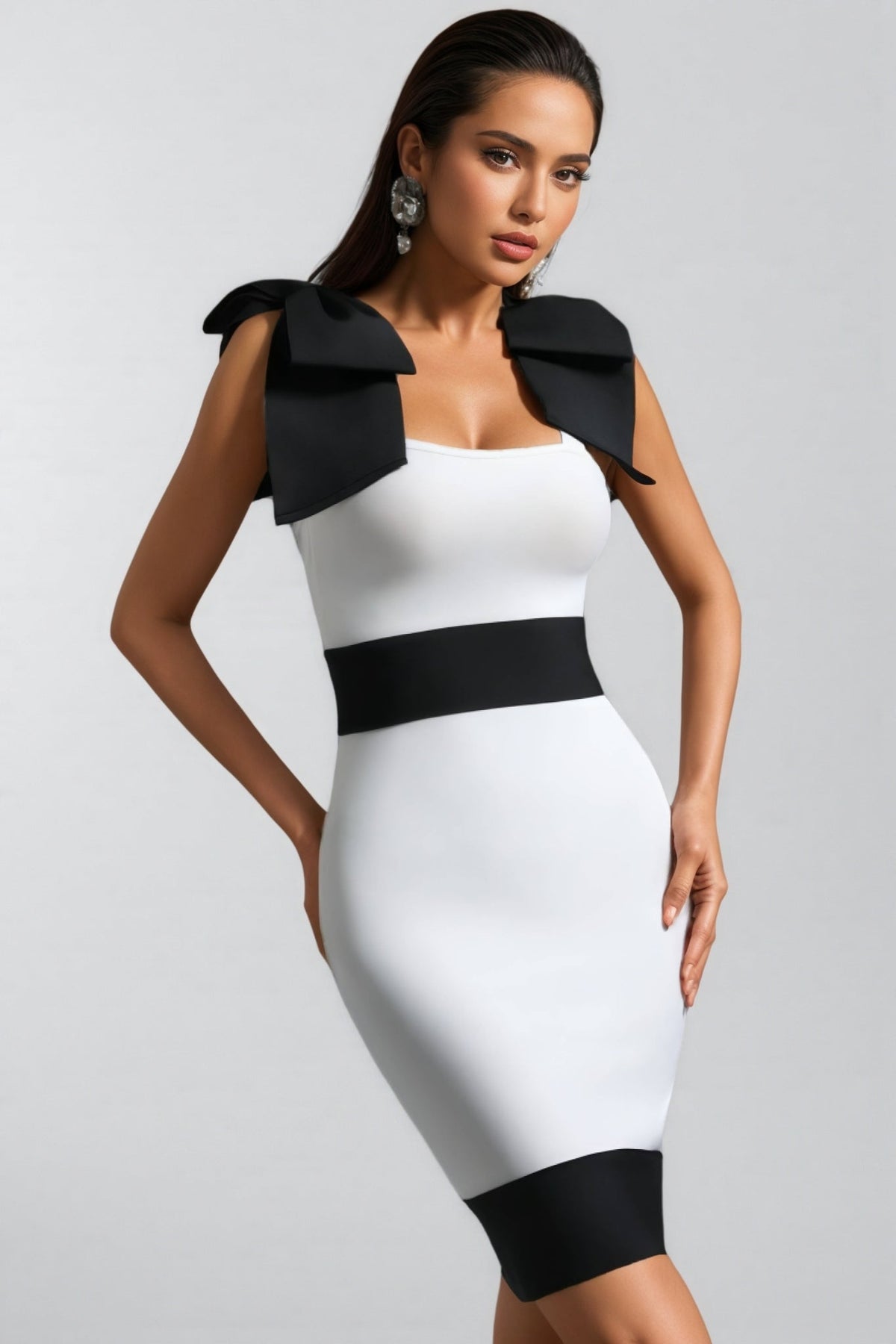 Bandage Shoulder Bow Wide Strap Bodycon Knee Length Mini Dress - View 4