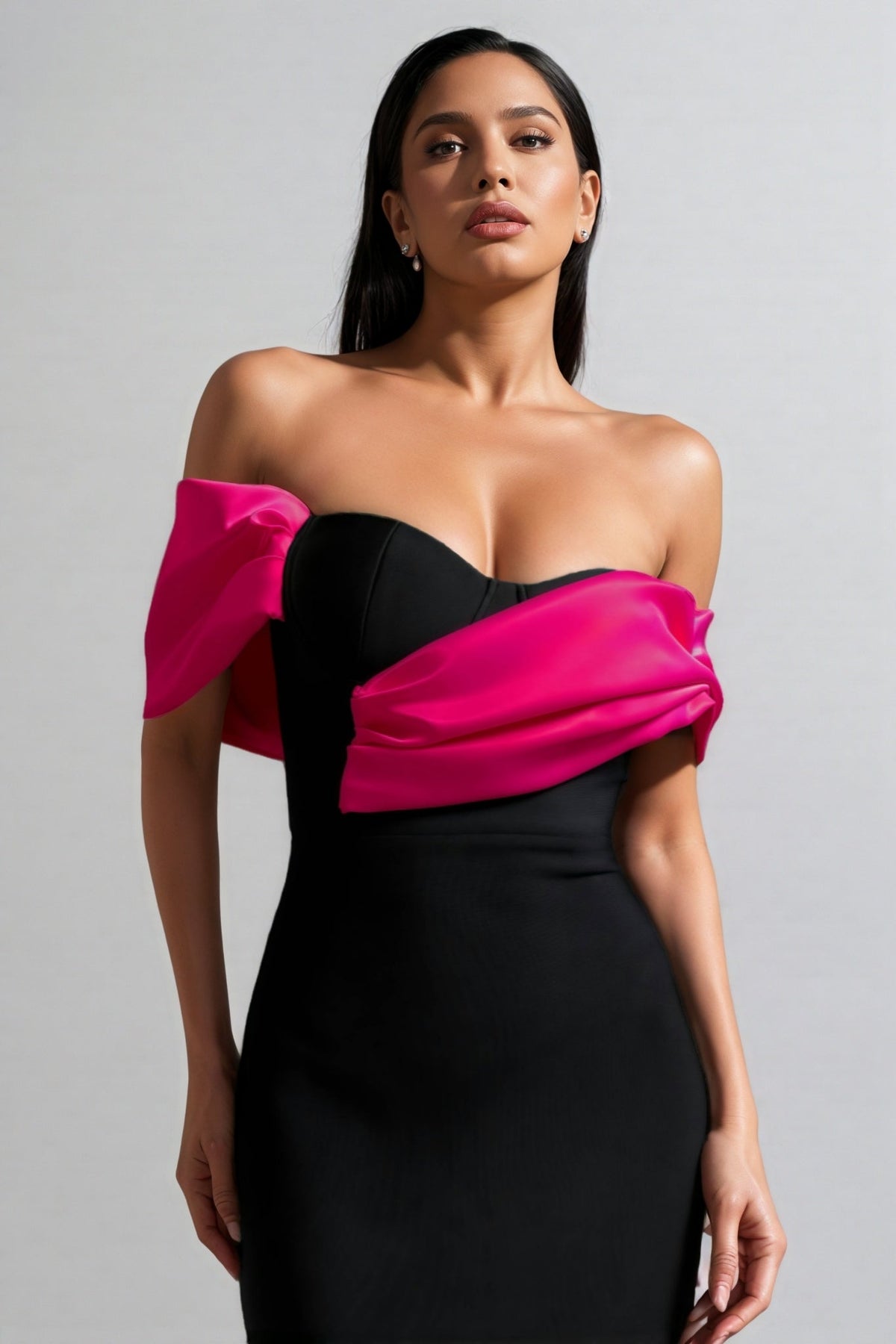Off Shoulder Draped Fold Wrap Sweetheart Bandage Column Maxi Gown - View 3