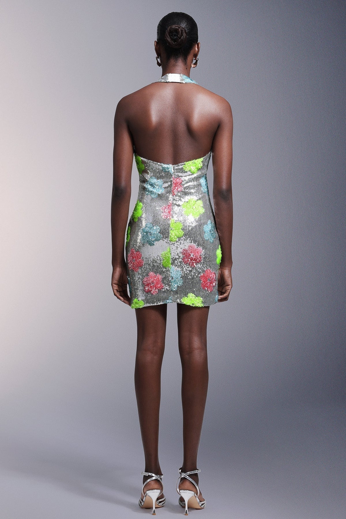 Floral Sequin Scoop Neck Backless Bodycon Mini Party Dress - View 6