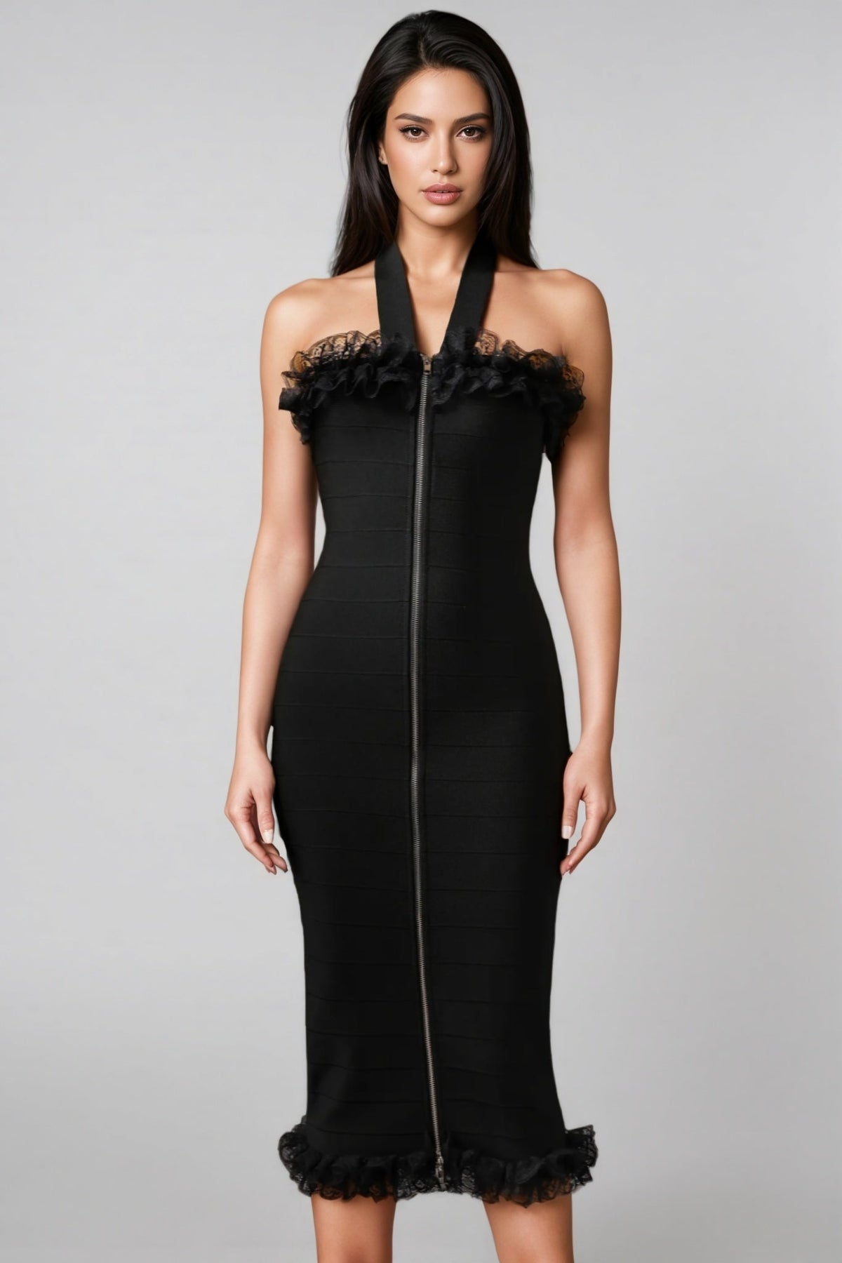 Lace V-Neck Sleeveless Bodycon Midi Party Dress - View 4