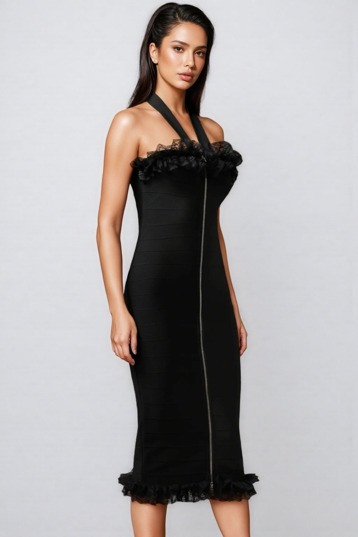 Lace V-Neck Sleeveless Bodycon Midi Party Dress - View 3
