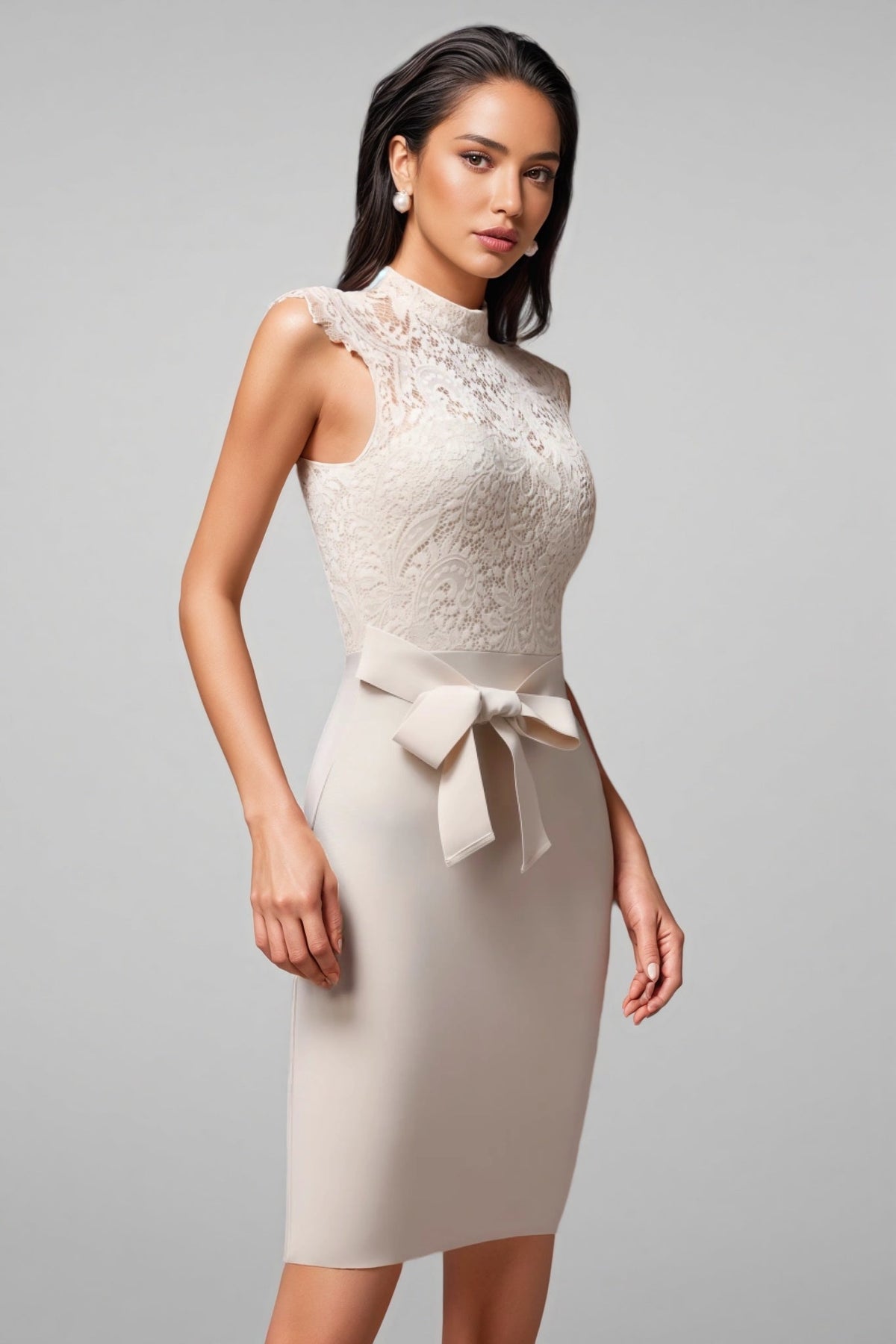 Donna Lace-Trimmed Fitted Midi Dress - View 4